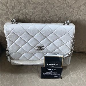 White Chanel Single Flap Vintage Caviar